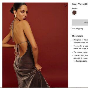 UNWORN TAGS ON Reformation Jeany Velvet Dress Size XS Magnetic